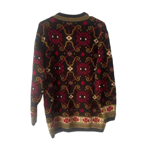 Lands' End Women's Medium Chunky Knit Black‎ Geometric Pattern Crew Neck Sweater thumbnail 5