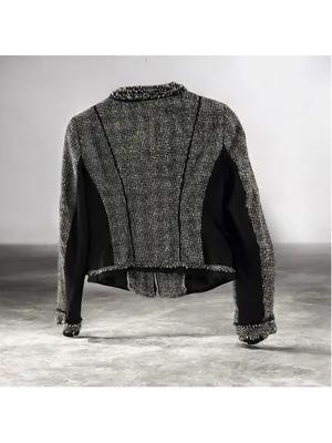 Women's White House Black Market Tweed Blazer Jacket Black White Size 6 thumbnail 3