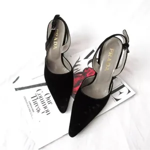 Prada Black velvet Slingback wedge Heels thumbnail 2
