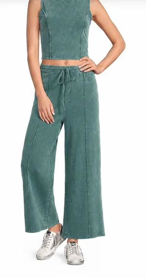 Double Zero Teal Pant Set Drift Away Mineral Wash Wide Leg Medium NWT thumbnail 1