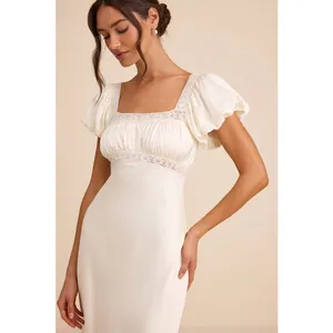 Lulus Catherine Ivory Satin Puff Sleeve Slip Midi Dress Romantic Cocktail L NWT thumbnail 3