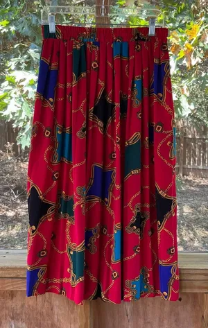 S.G. Sport Women's Vintage Red & Gold Printed Chain Crest Pleated Skirt Size M thumbnail 1