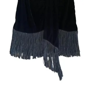 NWT Zara Women Black Fringed Velvet High Waist Ruched Front Detail Mini S #1140 thumbnail 5