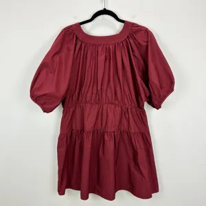 Madewell Puff Sleeve Mini Dress Poplin Claret Burgundy A Line Pockets XL NWT thumbnail 9