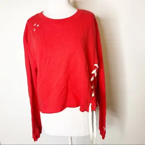 NWOT Soulcycle embroidered lace‎ up cropped sweatshirt sz XL thumbnail 8