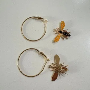 Bee Dangle Hoop Earrings Gold Insect Drop Statement Enamel Jewelry Gift‎ new thumbnail 4