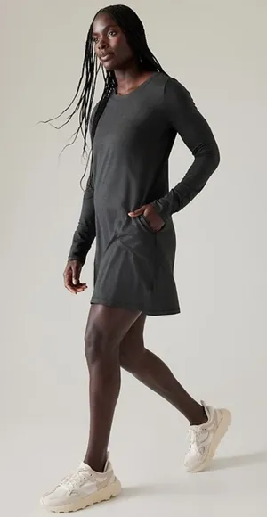 Athleta Uptempo Dress Long Sleeve Travel Work Dress Pockets Grey Size S thumbnail 1