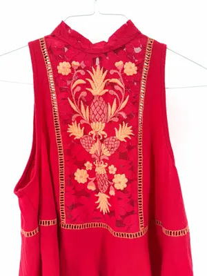 Free People Boho Cottagecore Pineapple Lace Embroidered Flora Swing Tank Top thumbnail 4