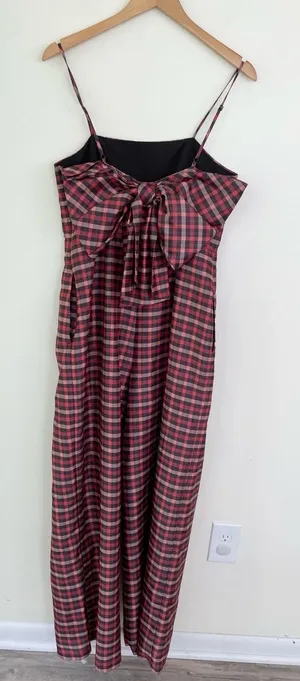 Anthropologie Hutch Plaid Bow Jumpsuit in Red 8 Classic Preppy Holiday Festive thumbnail 1