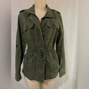 Hollister Jacket Womens M Utility Coat Military Style Green Full Zip Stretch thumbnail 3
