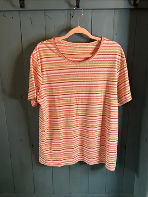 Kohl’s Sonoma for Life Women's Short Sleeve Stripe Tee - Pink & Yellow | Size L thumbnail 2