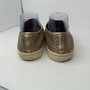 Tory Burch Women size 9.5 Metallic Gold Perforated Leather Slip On Shoes thumbnail 4