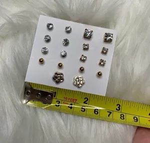 9 Pairs Gold faux Diamond Stud Earrings Bundle thumbnail 10