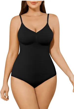 Womens Seamless Shapewear Bodysuit with Adjustable Straps Thong Black M/ L New thumbnail 1