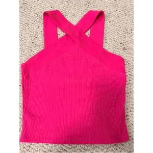Zara Hot Pink Ribbed Halter Top Criss Cross Neck Sleeveless Knit Tank Small NEW thumbnail 4