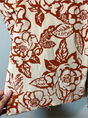 Baltic Born Sebastian‎ Puff Sleeve Shoulder Floral Knit Sweater XL Cream Orange thumbnail 10