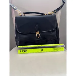 Vintage 80s Black faux leather satchel bag w/top handle detachable strap thumbnail 3