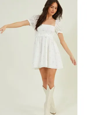 Altar’d state Jackie floral embroidered dress mini puffed sleeved altard state thumbnail 1