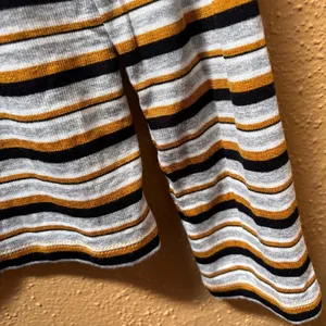 Loft Striped Long Sleeve Scoop Neck Top Mustard Black Grey White Ribbed Large thumbnail 3