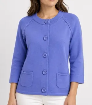 L.L.Bean Periwinkle Blue Button Front Retro Cotton Cardigan Sweater Pockets XL thumbnail 1