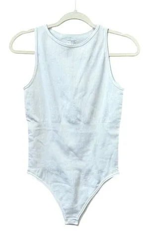 OQQ White Ribbed Bodysuit Size Large Stretch Thick Fabric NWOT thumbnail 1