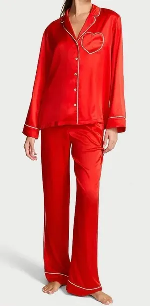 Victoria’s Secret signature satin long sleeve red pajamas set size medium NEW thumbnail 1