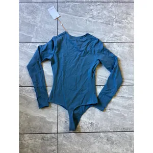 Quince Women Organic Cotton Stretch Long Sleeve Crew Neck Bodysuit Blue XS NEW thumbnail 5