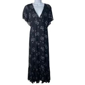 Love Shack Fancy‎ Kover Bow Print Tiered Navy Blue Viscose Maxi Dress Size 8 thumbnail 2
