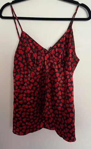Avon Intimates VTG Red and Black Heart Pattern Camisole Tank Large thumbnail 1