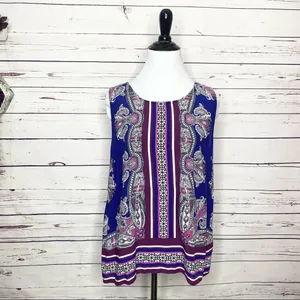 Cynthia Rowley Purple Pink Paisley Sleeveless Button Back Blouse Top Size Large thumbnail 11