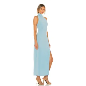 Norma Kamali Halter Turtle Neck Side Slit Gown XS thumbnail 2