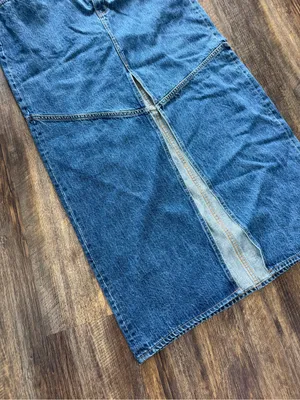 Madewell Blue High-Rise Denim Maxi Skirt with slit thumbnail 4