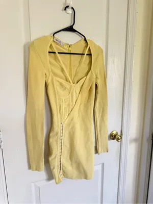 House of CB GIACOMINA Yellow Long Sleeve Bandage Dress With Hook & Eye Details thumbnail 6