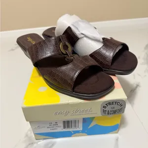 easy street Brown Croc Slide Sandals with Ring Accent thumbnail 1