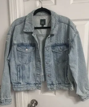 Light Wash Denim Jacket with Distressed Detail thumbnail 1