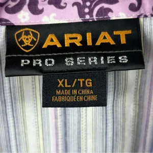 Ariat‎ Pro Series Women's XL Striped Button Up Western Shirt Bedazzled Snaps thumbnail 6