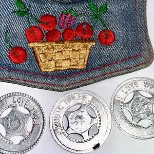 Vintage denim cherry basket coin purse • button pouch • with lucky coins thumbnail 4