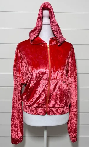 Fabletics Crushed Velour Full Zip Hoodie Jacket Size‎ S Red Strawberry New thumbnail 1