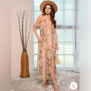 Bohemian Multicolor Maxi Dress Pink Size L thumbnail 3