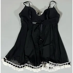Jezebel Black White Ruffle Lace Sheer Babydoll Nightie Lingerie Nightgown Dress Size S 🖤 thumbnail 4