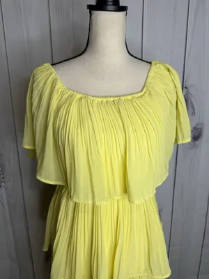 She + Sky Sz M Yellow Lined Chiffon Pleated Tiered Ruffle Midi Dress Sleeveless thumbnail 2