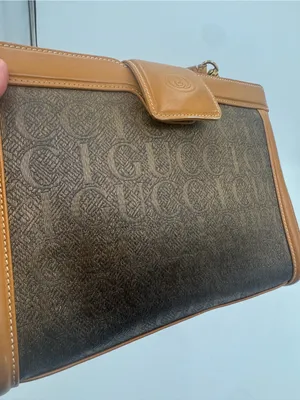 GUCCI Vintage GG Monogram Silk Jacquard Wristlet Clutch Brown thumbnail 13