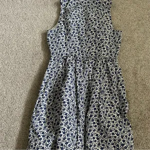 J. Crew Factory Blue And White Floral Button Front Linen Blend Dress thumbnail 8