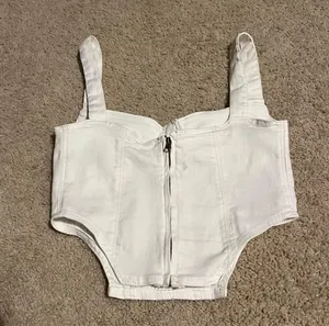 ZARA White sleeveless denim corset top never worn with zipper back thumbnail 4