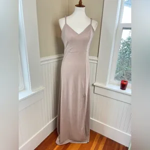Birdy Grey Jay Crepe Maxi Dress Taupe V-Neck Side Slit Size Medium Bridesmaid thumbnail 2