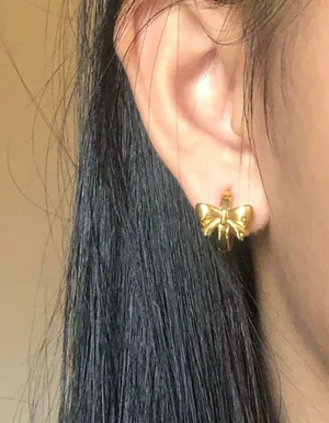 Mini Bow Chunky Gold Hoops thumbnail 4