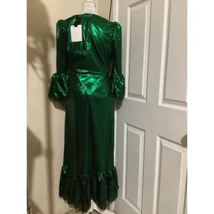 Pomander Place Green Metallic Pleated Ruffle Maxi Dress B1680 Small NWT thumbnail 5