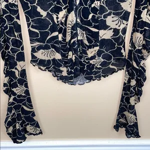 Free People Women’s Through the Meadow Floral Ruched Hook-Closures Ruffle Blouse thumbnail 4