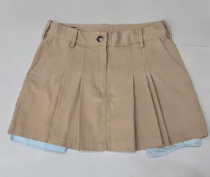 Zara Women’s Denim Pleated Khaki Mini Skirt Size XS thumbnail 1