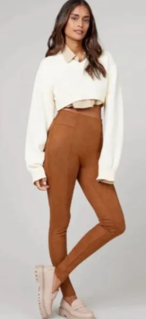 SPANX High Waist Faux Suede Leggings Rich Caramel Size Large‎ thumbnail 1